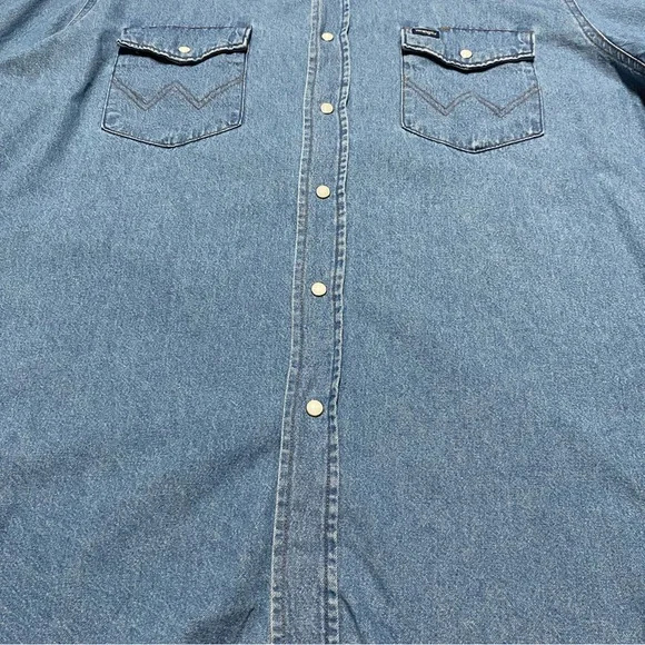 Wrangler Pearl Snap Button Down Long Sleeve Shirt Men’s L Blue Jean Casual Denim - Picture 4 of 10